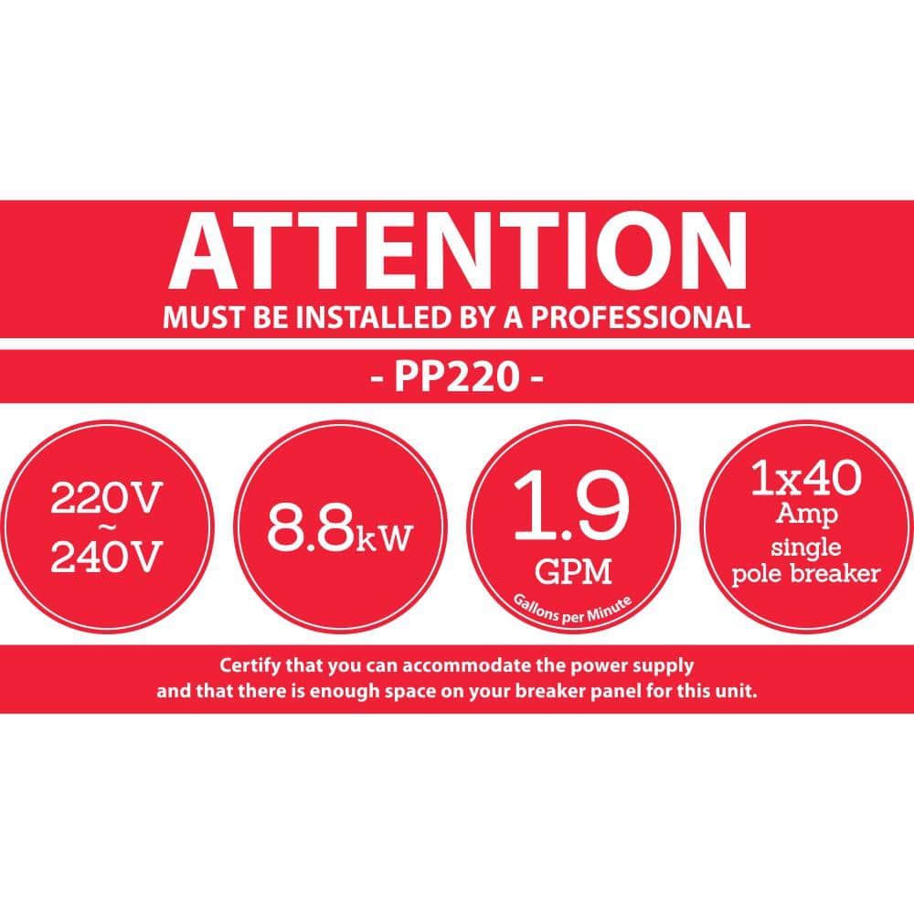 Compact 220-Volt Electric Tankless Water Heater, 2 GPM