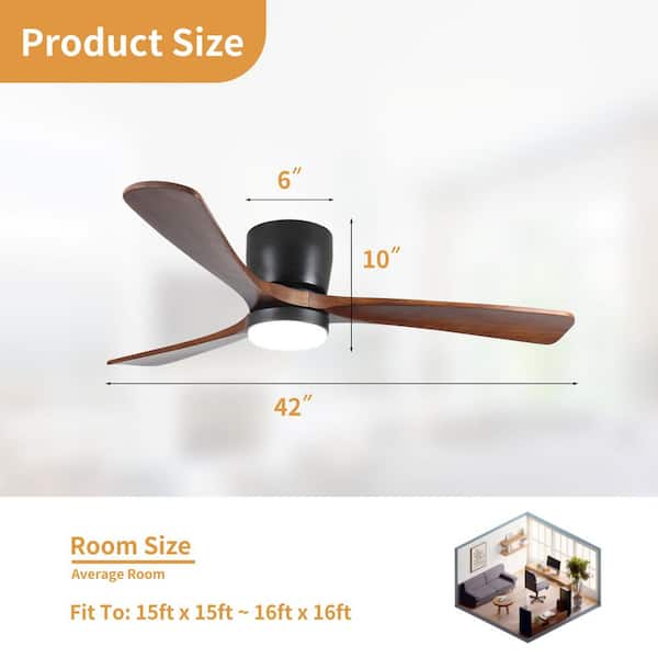 Blade Span 42 in. Indoor Black Modern Flush Mount Ceiling Fan with LED Light Bulbs with Remote Control