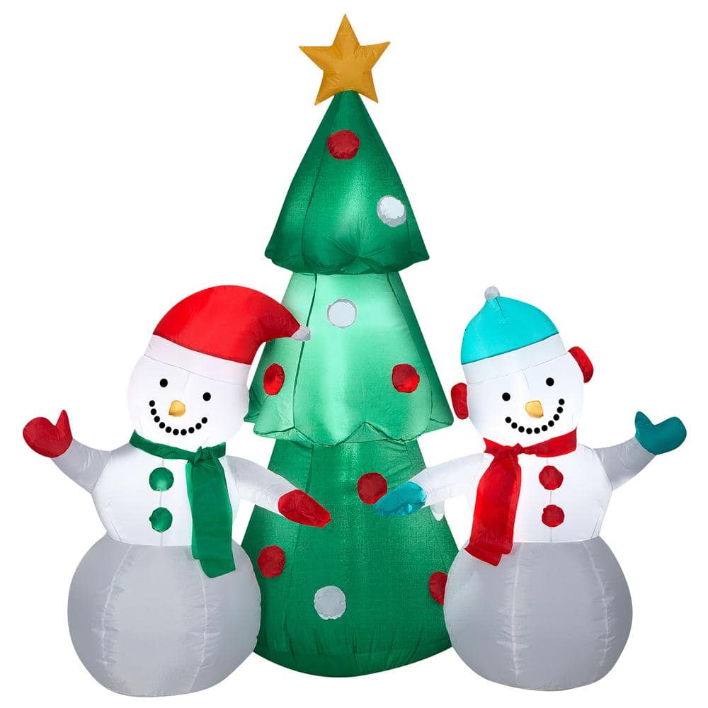 National Tree Company 5 ft. Inflatable Snowman Family Hugging a ...