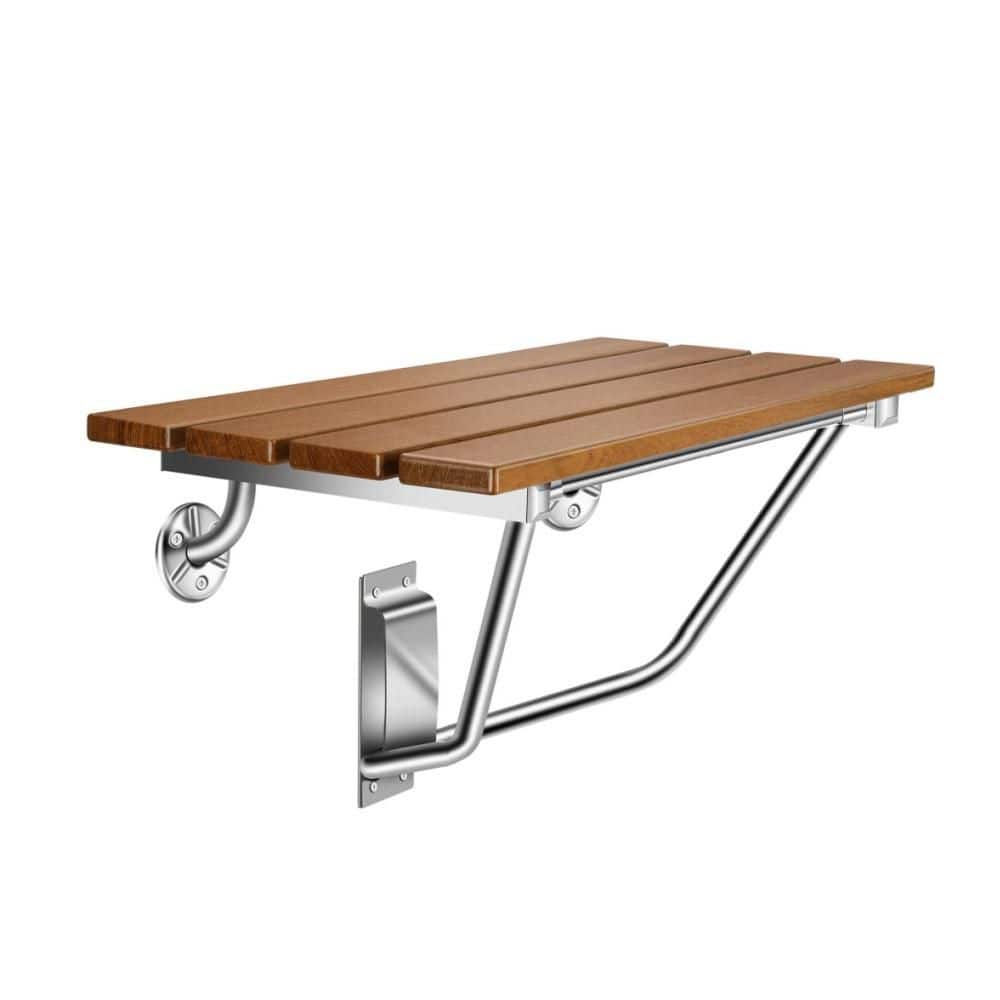 28 in. Wall Mounted Folding Shower Seat in Brown for Space Saving, Teak Wood Foldable Shower Chair for Elderly price history on PriceWatchPro