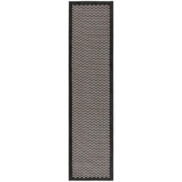 Beach House Black/Beige 2 ft. x 8 ft. Geometric Border Indoor/Outdoor Runner Rug