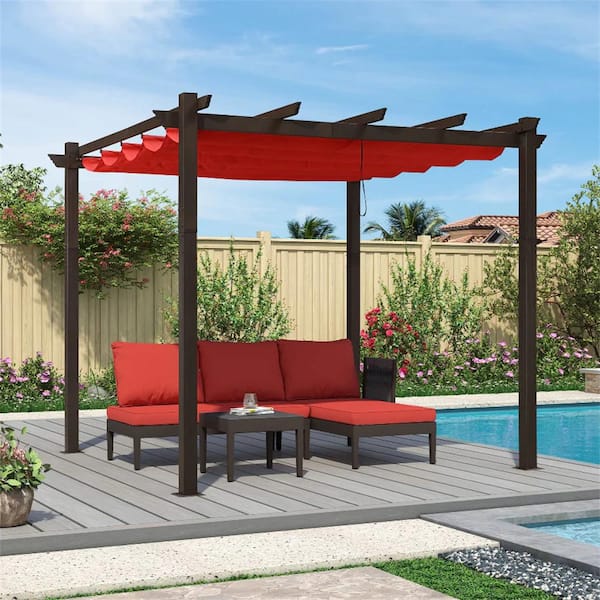 PURPLE LEAF 10 ft. x 10 ft. Terra Metal Outdoor Retractable Pergola with Shade Canopy Cover for Beach Deck Gazebo