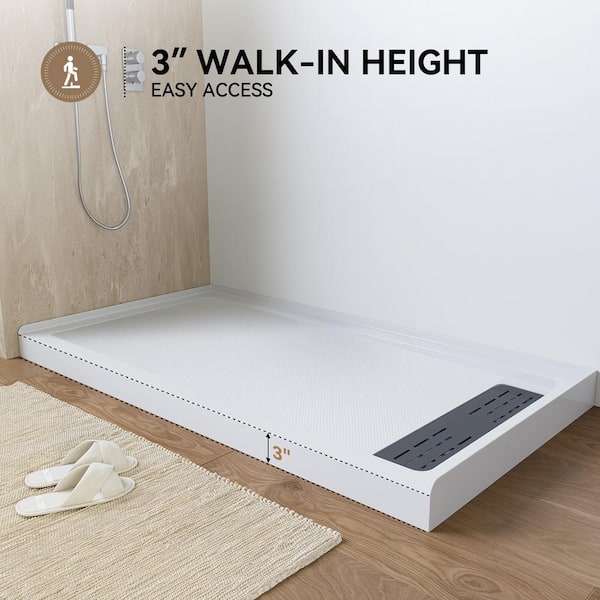 HOROW 60 in. L x 32 in. W Alcove Shower Pan Base with Right Drain
