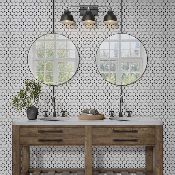 Restore White 2-3/4 in. x 3-1/4 in. Glazed Porcelain Jumbo Penny Round Mosaic Tile Sample