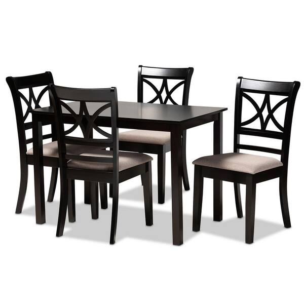 Baxton Studio Clarke 5-Piece Sand and Espresso Brown Dining Set