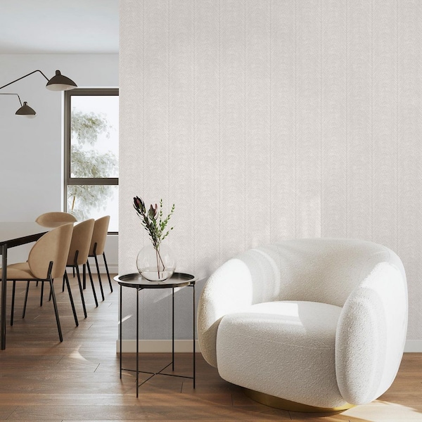 Natural Herringbone Grayish Beige Wallpaper Sample