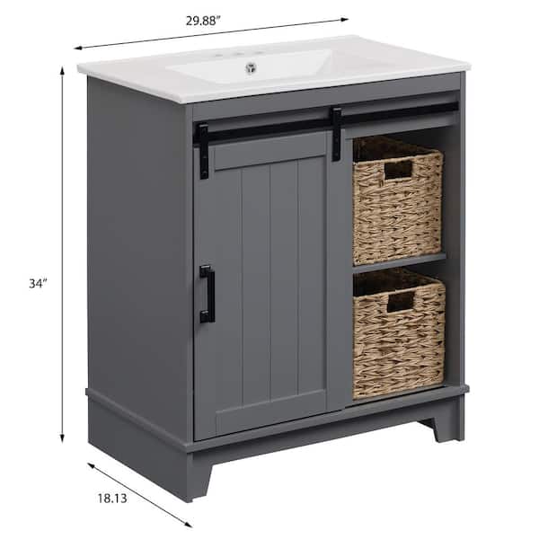 Twin Star Home 30 In W X 20 D Bath Vanity Huron Gray With Vitreous China Top White Basin 30bv34004 F988 The Depot - Home Depot Bathroom Vanities With Tops 30 Inch