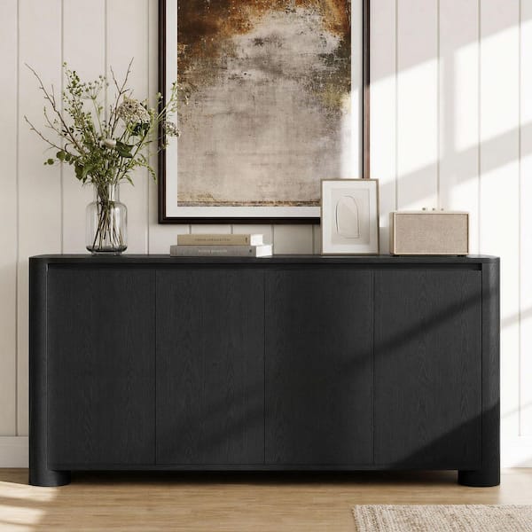 Sela Black 62 in. 4-door Wood Buffet Sideboard with Flexible 4-Compartment Storage,Quiet Soft-close Hinges,R70 Legs