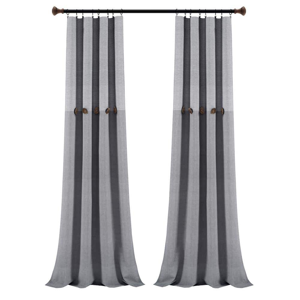 Farmhouse Button Stripe Yarn Dyed Woven Cotton Window Curtain Panels Gray 4