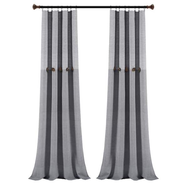 Unbranded Farmhouse Button Stripe Yarn Dyed Woven Cotton Window Curtain Panels Gray 40X84 Set