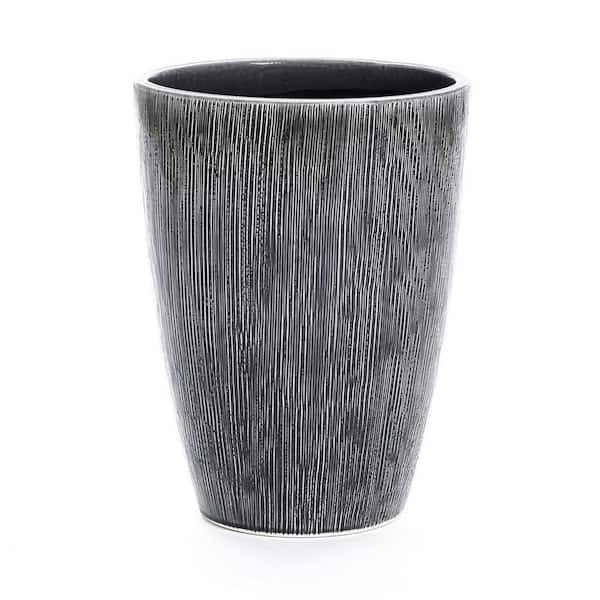 17 in. Sea Gray Ripples Ceramic Floor Planter