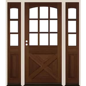 64 in. x 80 in. Farmhouse X Panel RH 1/2 Lite Clear Glass Provincial Stain Douglas Fir Prehung Front Door with DSL