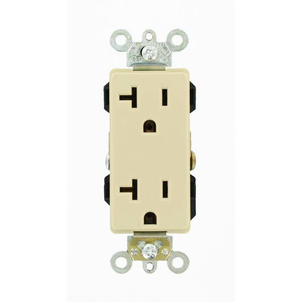 Leviton Decora Plus 20 Amp Industrial Grade Heavy Duty Self Grounding Duplex Outlet Ivory 16362 1598