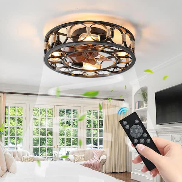 19.70 in. Smart Indoor Black Caged Low Profile Standard Ceiling Fan with LED