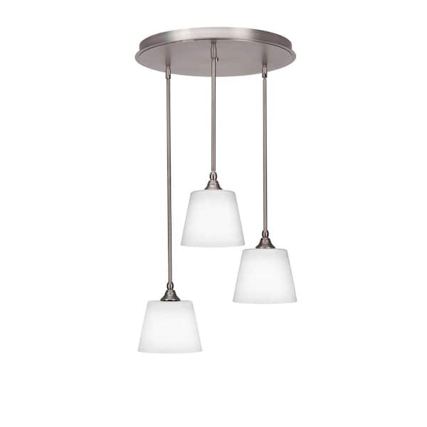 Unbranded Villa 3 Light Brushed Nickel, Cluster Pendant Light with 10 in. White Matrix Glass Shades, No Bulbs Included
