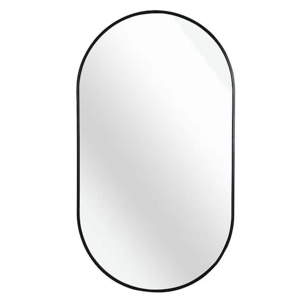 YESSKY DOWELL ENTER LLC Black 20 in W x 28 in. H Oval Mirror Small Bathroom Mirror, Metal Framed Mirror Wall Mirror for Over Sink, Entryway