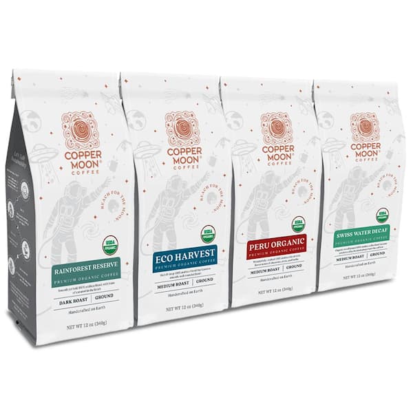 COPPER MOON 12 oz. Organic Variety Pack, Ground Coffee (Pack of 4)