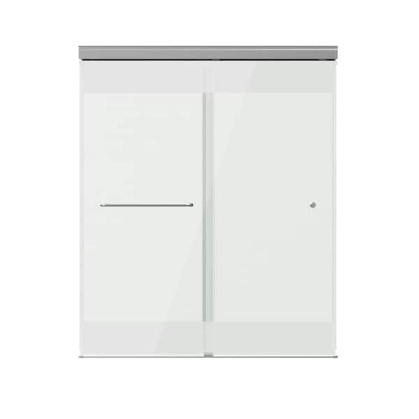 Portwood 52 to 60 in. W x 70-1/4 in. H Semi-Frameless Sliding Shower Door in Chrome with 1/4 in. Privacy Glass