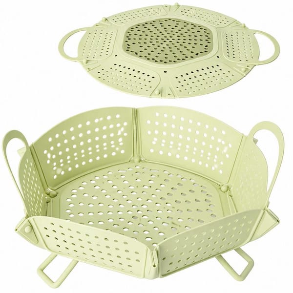 Large Silicone Steamer Basket Collapsible Vegetable Steamer BPA Free Foldable Handles Non Slip Feet Dishwasher Safe