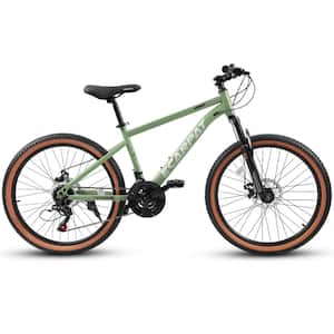 24 in. Green Mountain Bikes, 21-Speed Disc Brakes Trigger Shifter, Carbon Steel Frame Commuter City Bicycles