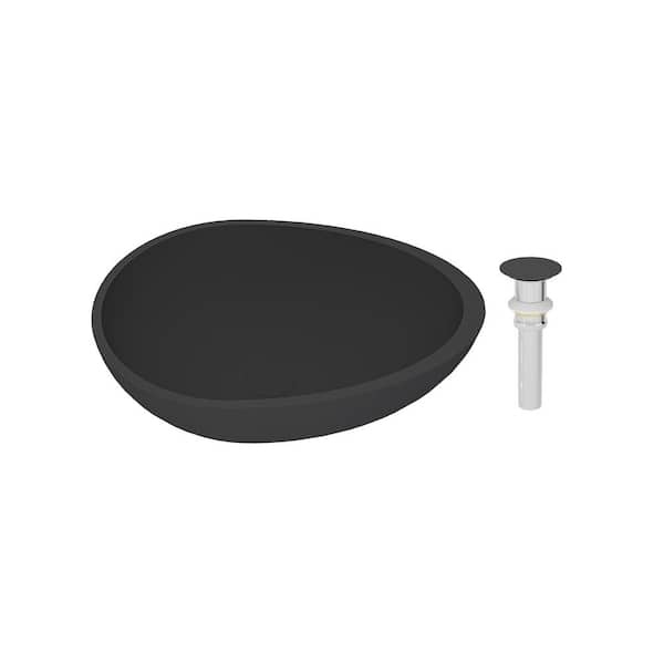 21.02 in. Egg Vessel Bathroom Sink with Pop-up Drain in Black Earth Cement