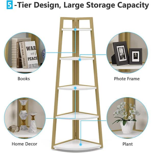 FC Design 70.75 in. White 5-Tier Corner Bookcase Display Storage Rack  Wooden Shelving Unit for Living Room Home Office 99JET100-2180 - The Home  Depot