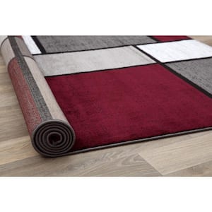 Contemporary Geometric Boxes Red 7 ft. 10 in. x 10 ft. 2 in. Indoor Area Rug
