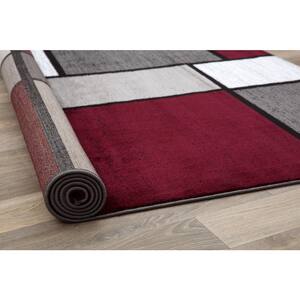 Contemporary Geometric Boxes Red 9 ft. x 12 ft. Indoor Area Rug