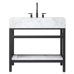 Ecija 36 in. W x 22 in. D x 33.9 in. H Single Sink Bath Vanity in Matte Black with White Stone Top