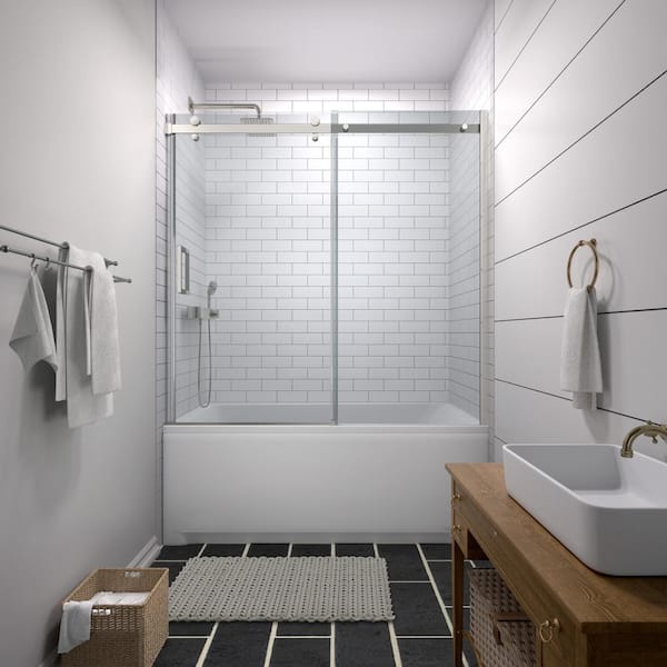 Streamline Iseo 60 in. W x 58 in. H Sliding Bathtub Door,CrystalTech Treated 5/16 in. Tempered Clear Glass,Polished Chrome Hardware