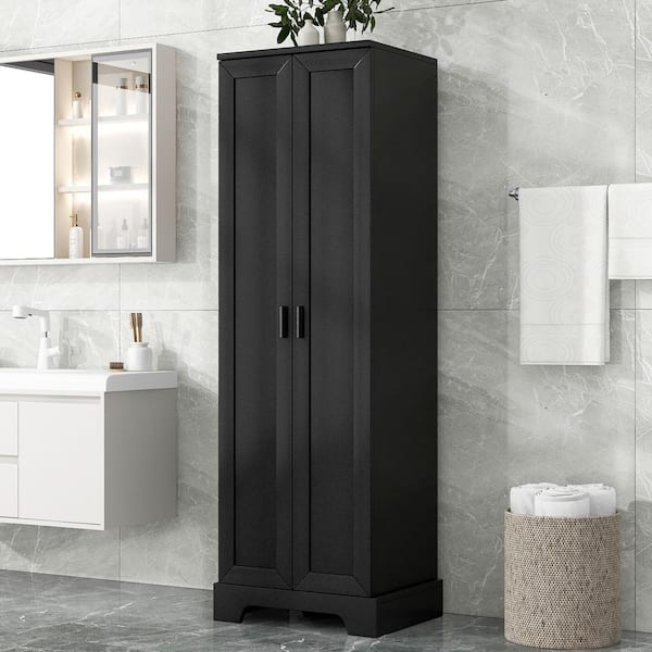 22.1 in. W x 16.9 in. D x 71.2 in. H Black MDF Freestanding Tall Linen Cabinet with Adjustable Shelves in Black