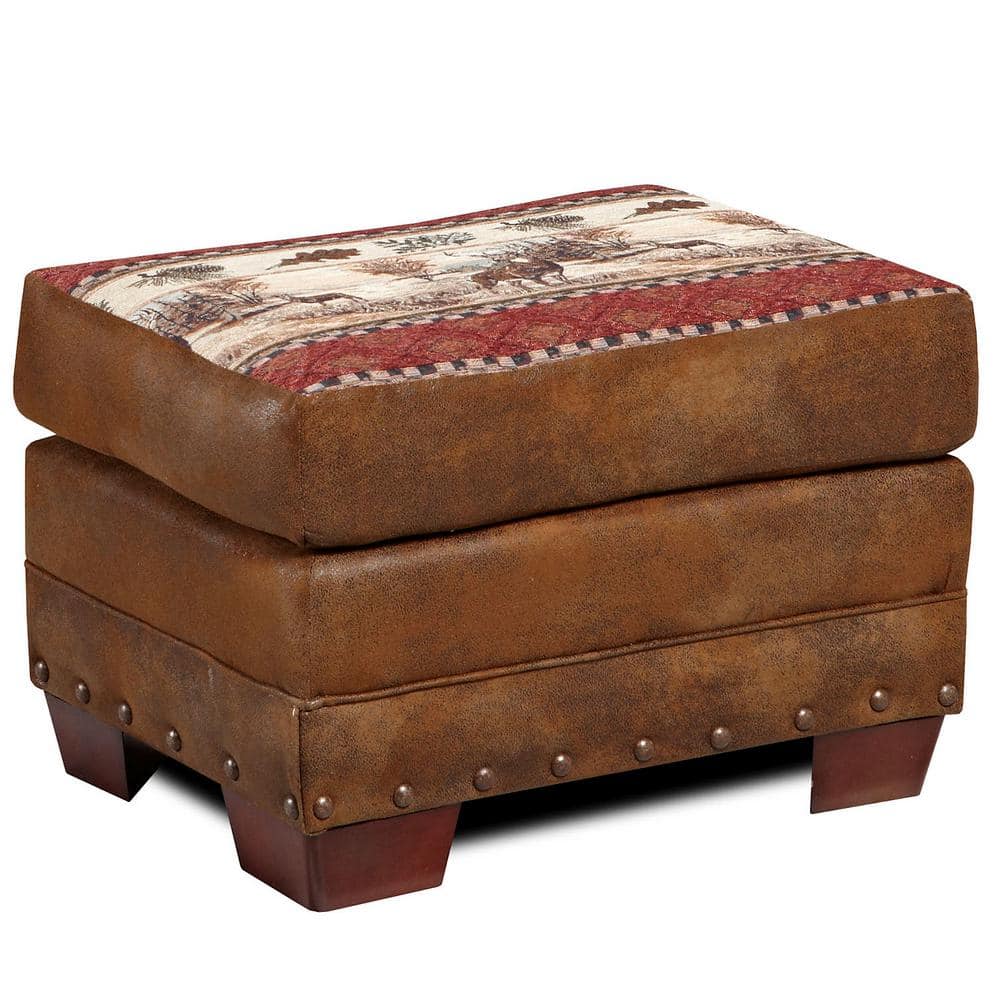 Deer Valley Rustic Lodge-Inspired Ottoman with Nailhead Accents