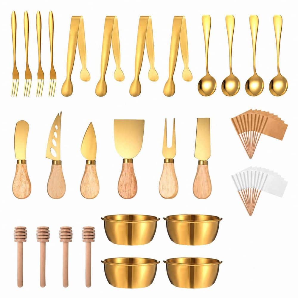 46-Piece Gold Stainless Steel Charcuterie Board Utensil Set with Cheese Knives Tongs Bowls Honey Dipper price history on PriceWatchPro