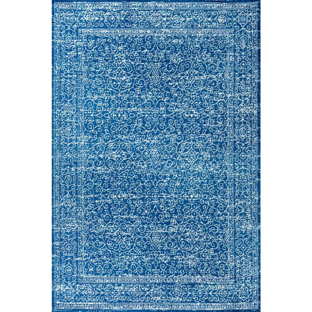Azul Filigree Blue and White Synthetic Area Rug