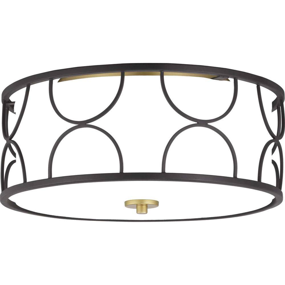 Landree Matte Black 3-Light Flush Mount with White Silk Shade