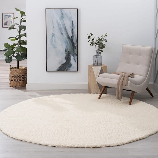 Jersey Shag Cream 8 ft. Round Solid Indoor Area Rug