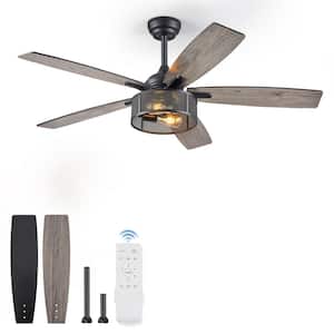 52 in. Indoor Farmhouse Ceiling Fan with Lights and Remote 5 Dual Finish Blades (Black and Light Oak Color)