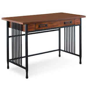 Ironcraft 46 in.Mission Oak and Black Writing Desk with Drop Front Keyboard Drawer
