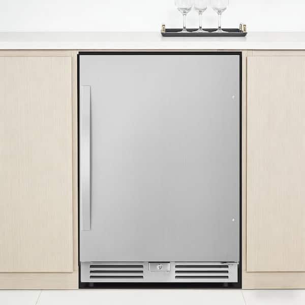 23.42 in. Single Zone 220 Can Beverage Cooler w/3 Tempered Glass Shelves Built in Beer Fridge Childproof Lock in Silver