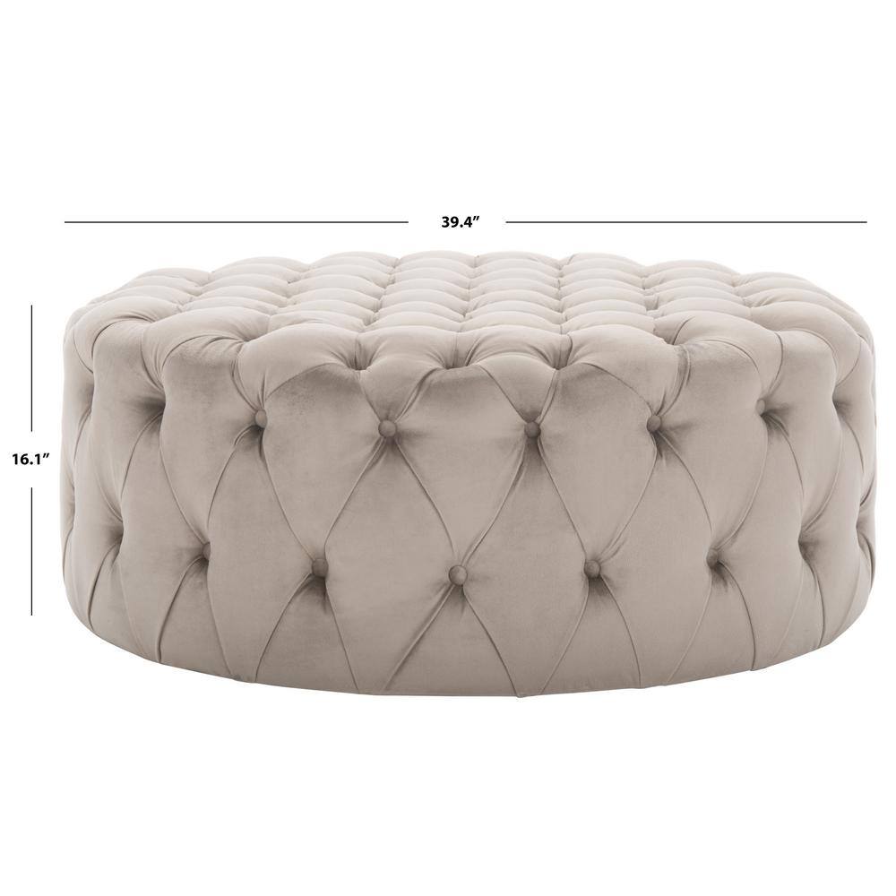Charlene 39" Gray Tufted Round Cotton Ottoman