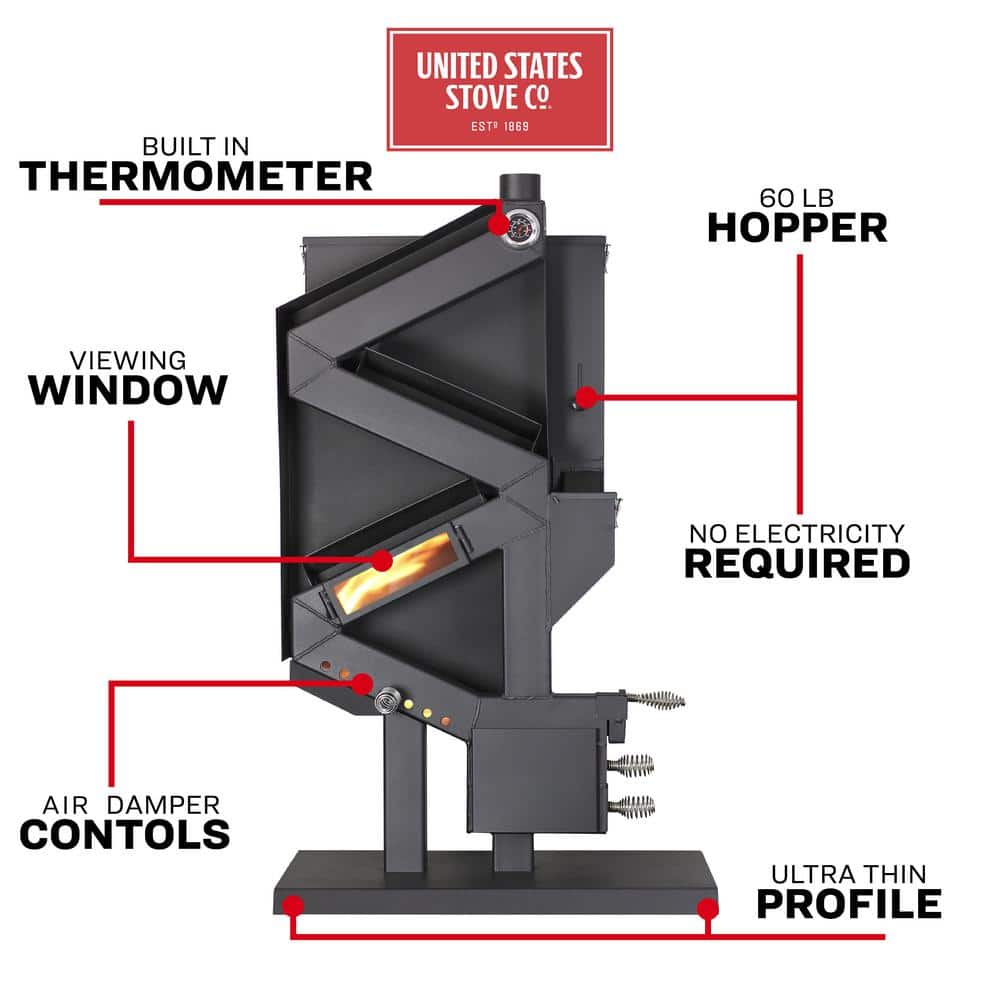 Wiseway Black Steel 2,000 Sq Ft Non-Electric Pellet Stove