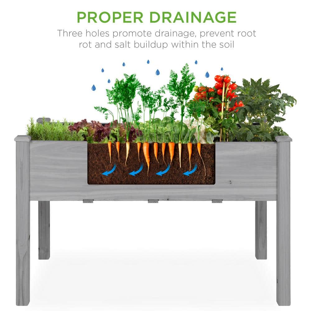 Gray 48x24x30in Elevated Wooden Raised Garden Bed Planter