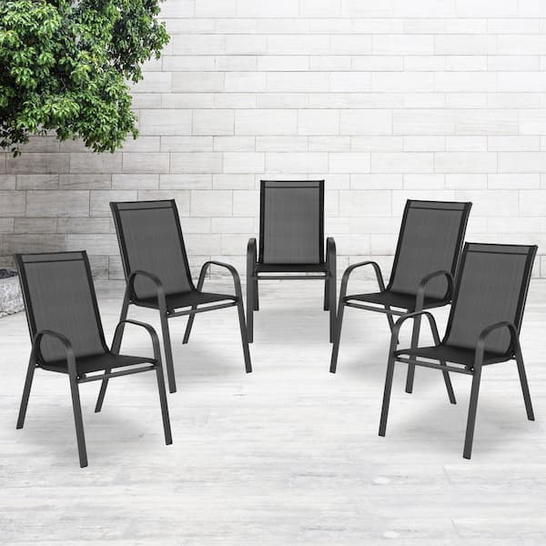 Brazos 21.25 in. 5-Person Black Metal Frame Outdoor Stack Chair with Flex Comfort Material and Metal Frame