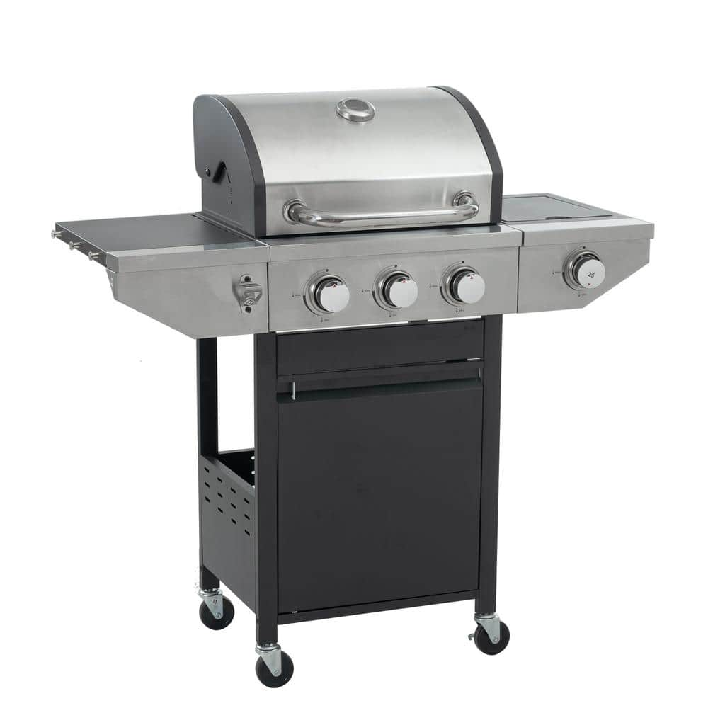 Stainless Steel Portable Propane Grill in Black and Silver with 3 Burner Barbecue Grill with Side Burner for Cooking KL 52 The Home Depot