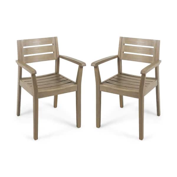 Anky Gray Acacia Wood Outdoor Lounge Chair, Dining Chair (Set of 2)