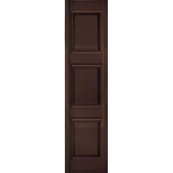 Ekena Millwork 12 in. x 33 in. Lifetime Vinyl Custom 3 Equal Raised Panel Shutters Pair Federal Brown