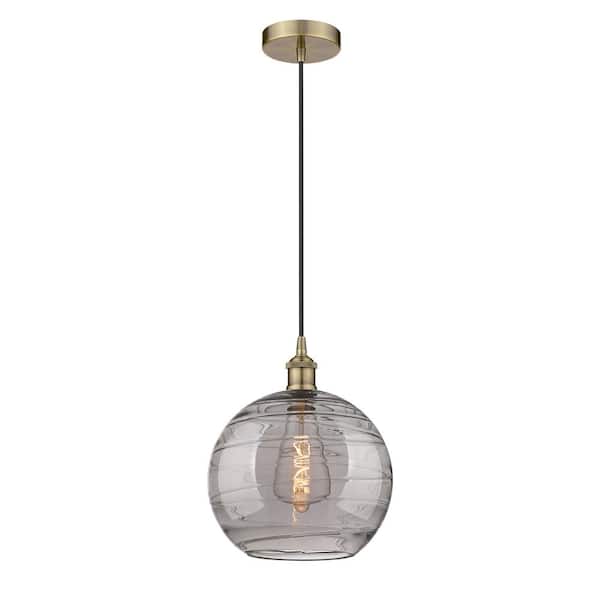Athens Deco Swirl 100-Watt 1-Light Antique Brass Standard Mini Pendant Light with Painted Glass Shade, No Bulbs Included