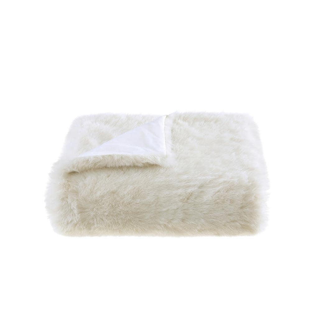 VERA WANG Long Pile Ivory Microfiber 60 x 50 Throw Blanket USHSHF1240383 -  The Home Depot