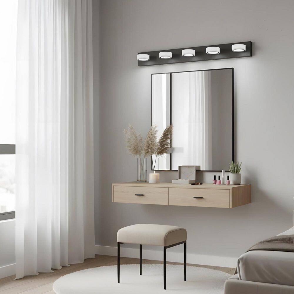 37 in. 5-Light LED Modern Black Bathroom Vanity Light with Dimmable 6000K Light and 180°Rotating Shade price history on PriceWatchPro
