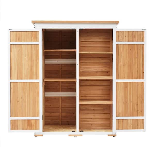 4.1 ft. x 2.1 ft. White Natural Rustic Wood Garden Storage Shed with Lockable Doors Multiple-Tier Shelve (8.7 sq. ft. )
